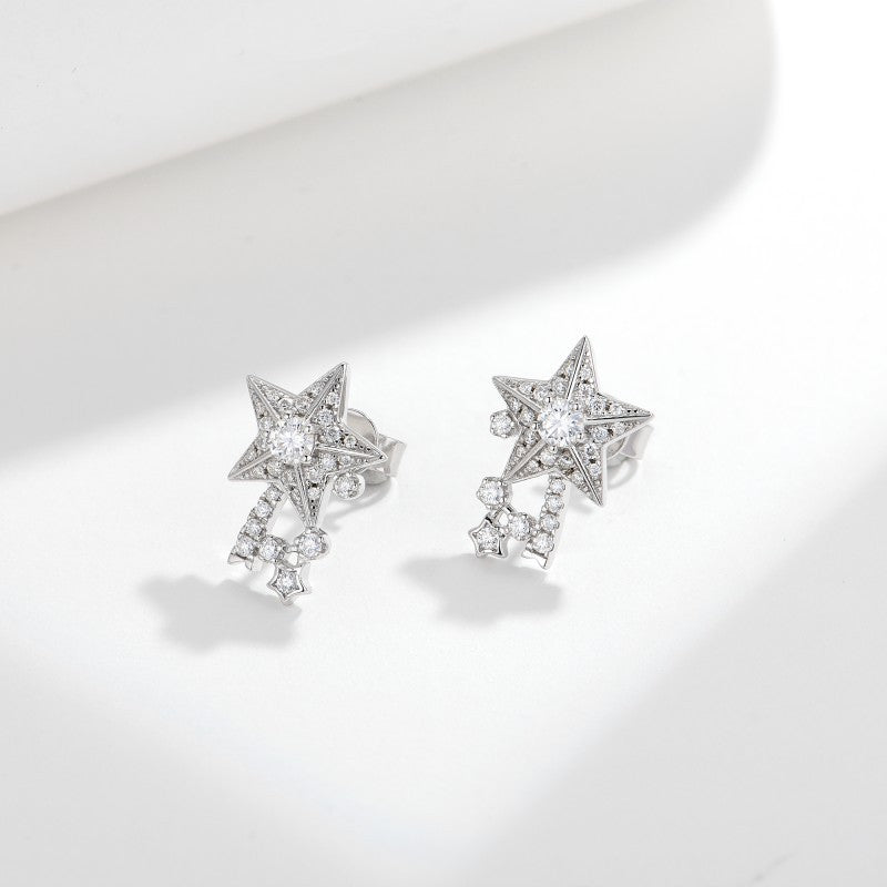Planderful Moissanite Pentagram Earrings S925 Sterling Silver For Women Sparkling Everyday Wear