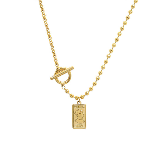 Gold Plated Geometric Necklace with OT Buckle - French Inspired Jewelry