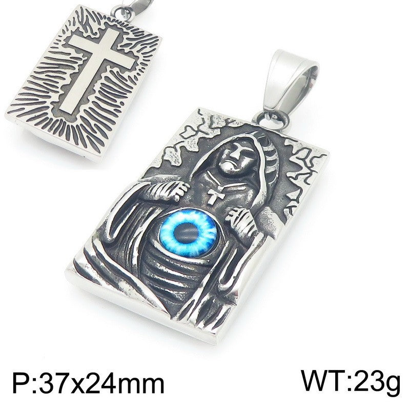 Planderful Devil Eye Cross Reaper Pendant Titanium For Men