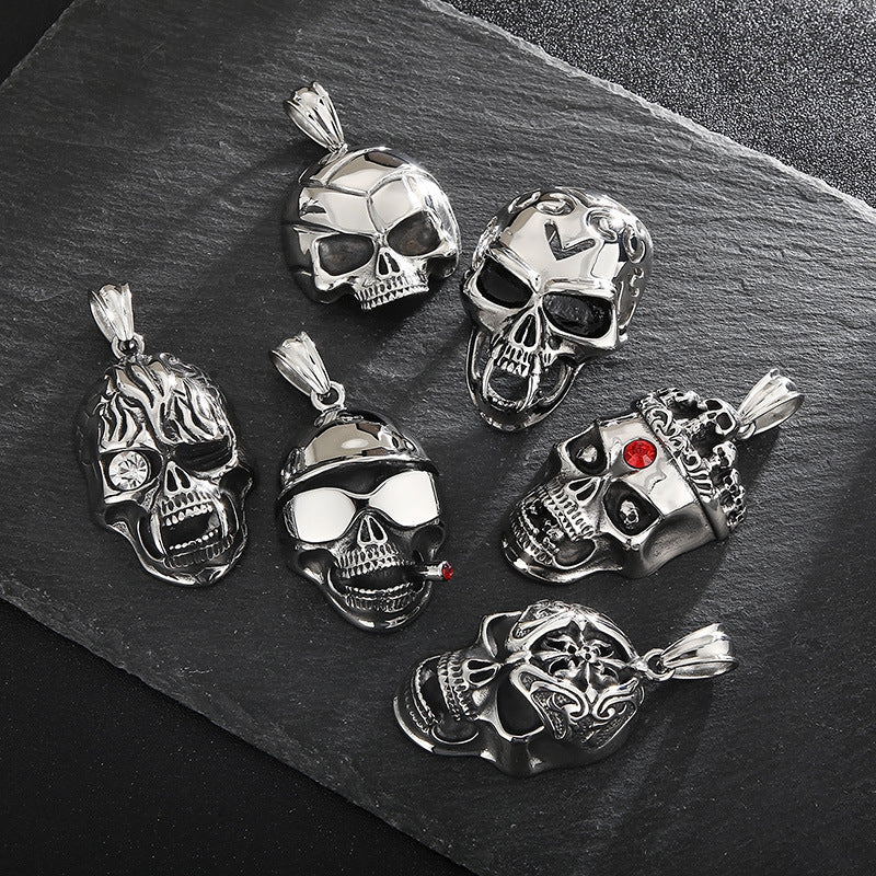 Extravagant Skull Mask Pendant - Vintage Zircon-Set Titanium Steel Ghost Head Necklace for Men