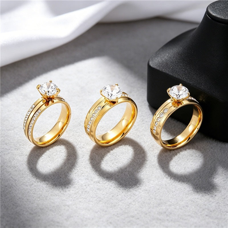 Four-Claw Zircon Titanium Steel Women's Ring Stainless Steel Zircon