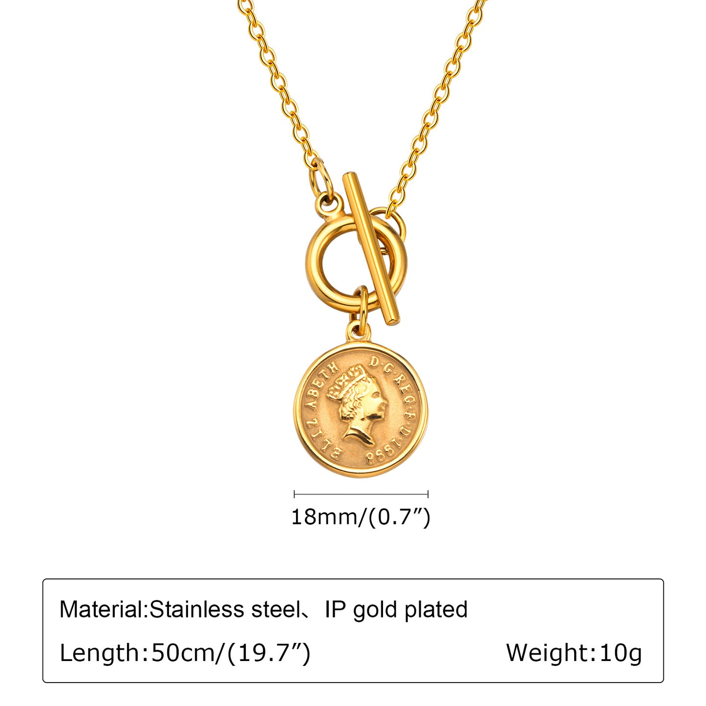 Ins Necklace Stainless Steel Elizabeth Round OT Buckle Gold