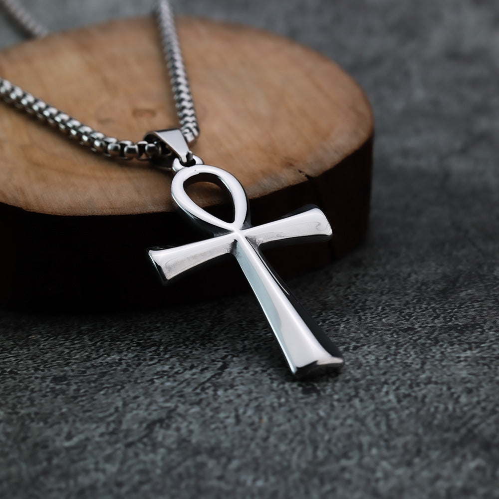 Minimalist Cross Egyptian Stainless Steel Men's Pendant Necklace