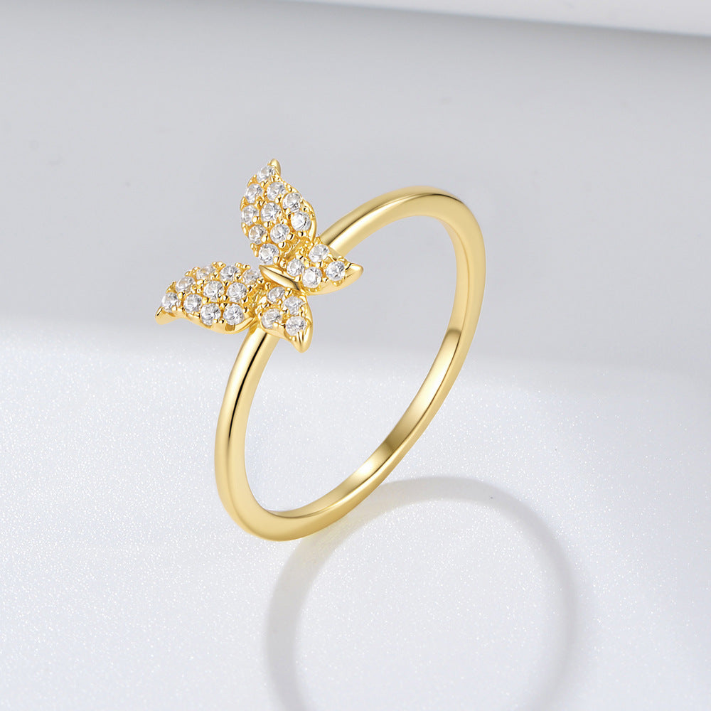 S925 Sterling Silver Butterfly Ring Tide Ring Tail Ring