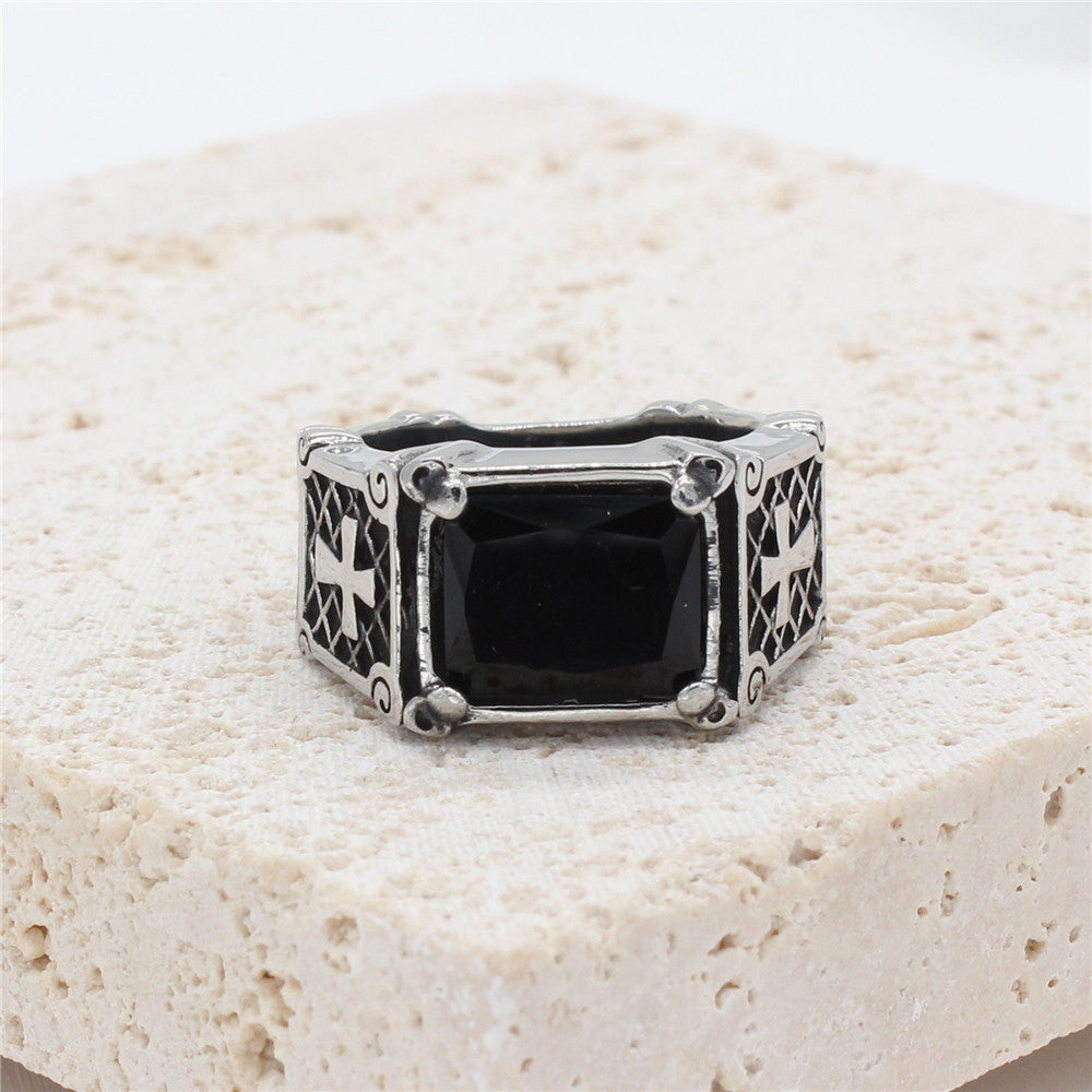Planderful Personalized Zircon Cross Titanium Ring For Men Women Unisex Protection