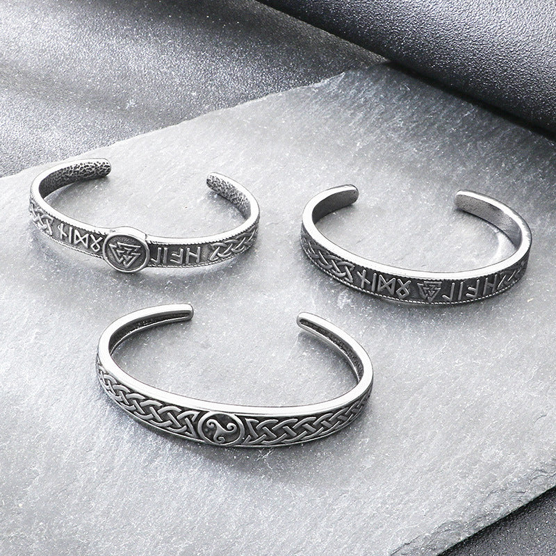 Viking Celtic Knot & Odin Rune Open Bracelet