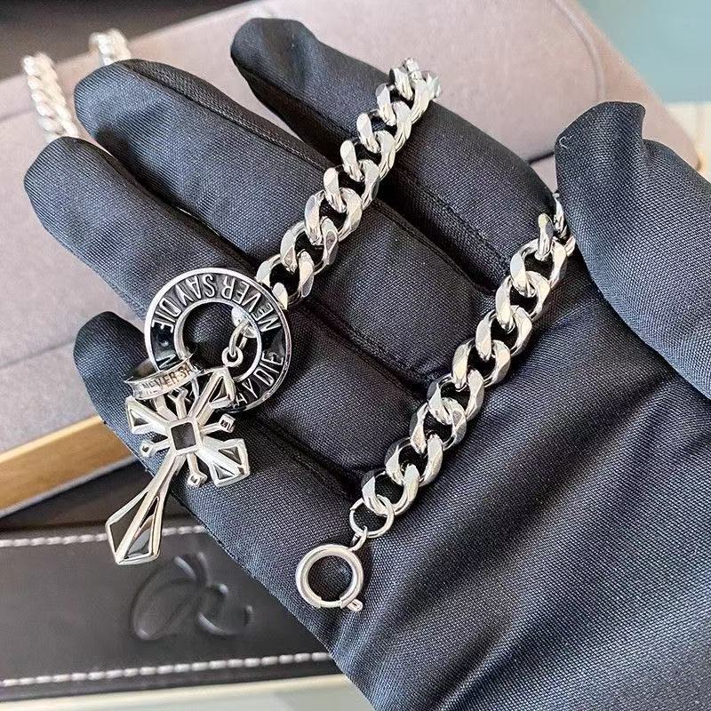 Planderful Jewelry Titanium Cross Necklace Men Cuban Link