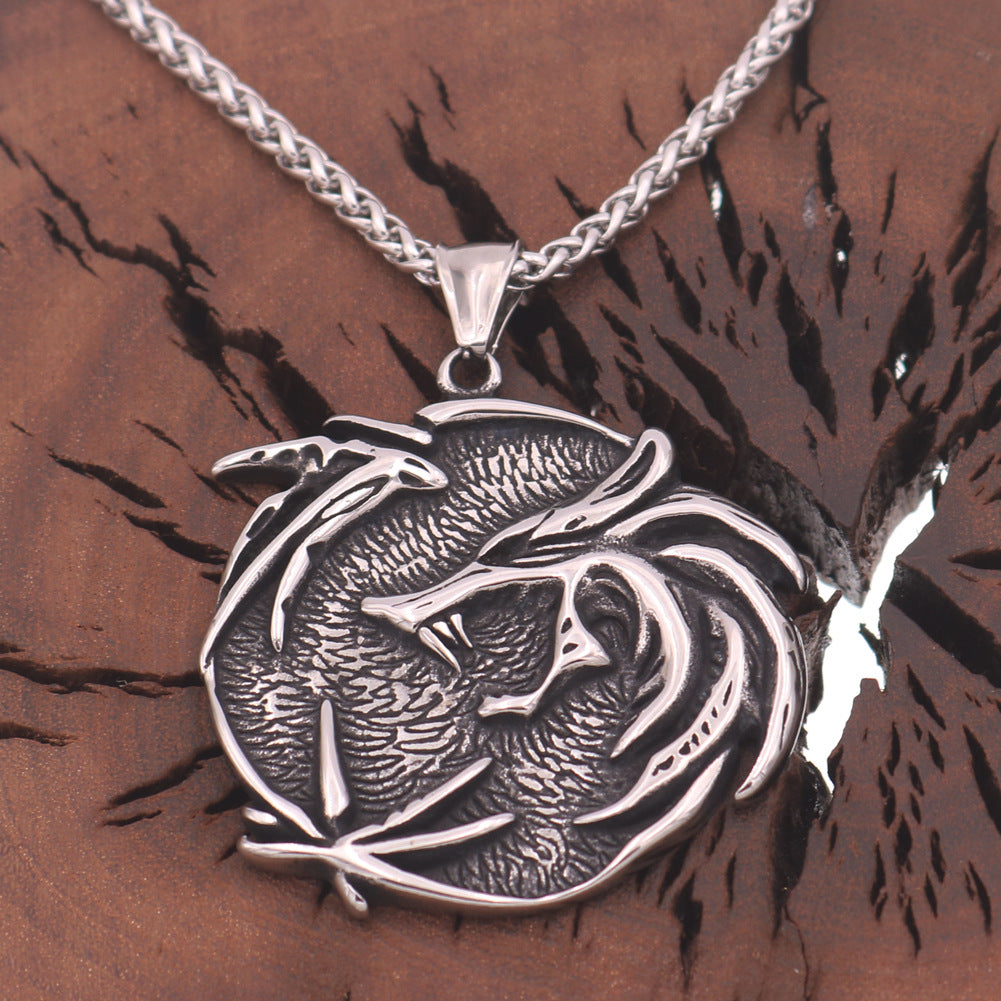 Viking Legend Wolf Hunter Titanium Steel Necklace - European & American Stainless Steel Pendant