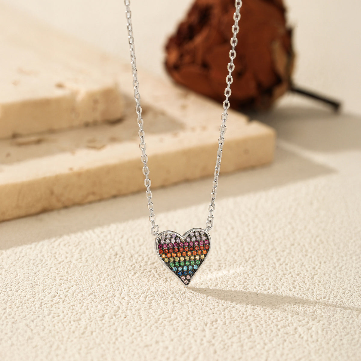 925 Sterling Silver Heart Pixel Necklace
