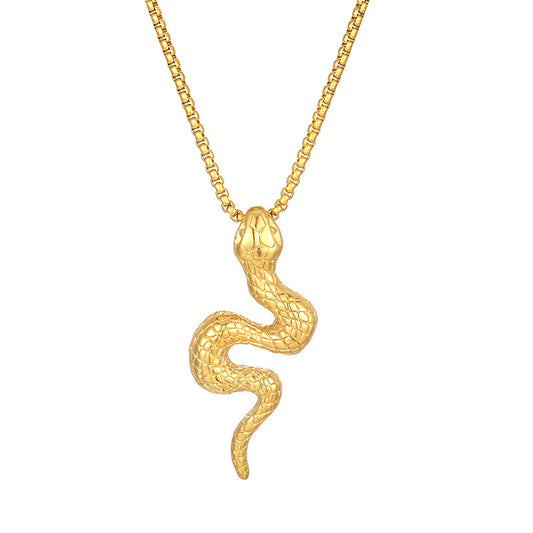 Punk Retro 3D Snake Pendant in Titanium Steel for Men - Zodiac Element Jewelry