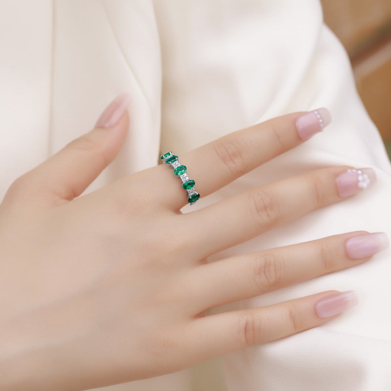 Planderful Jewelry Lab Grown Emerald Sterling Silver Ring