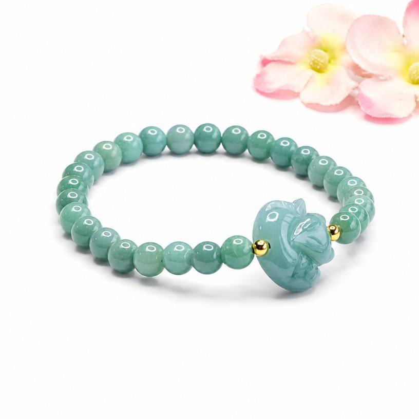 Blue Water Jadeite Fox Beaded Bracelet