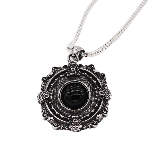 Planderful Gothic Black Stone Titanium Steel Tag Pendant For Men And Women Unisex Protection Statement Jewelry