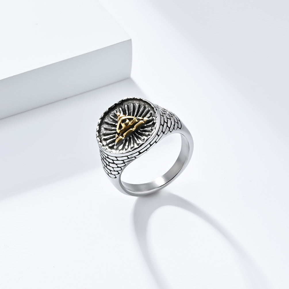 Vintage Egyptian Triangular Pyramid Stainless Steel Ring for Men