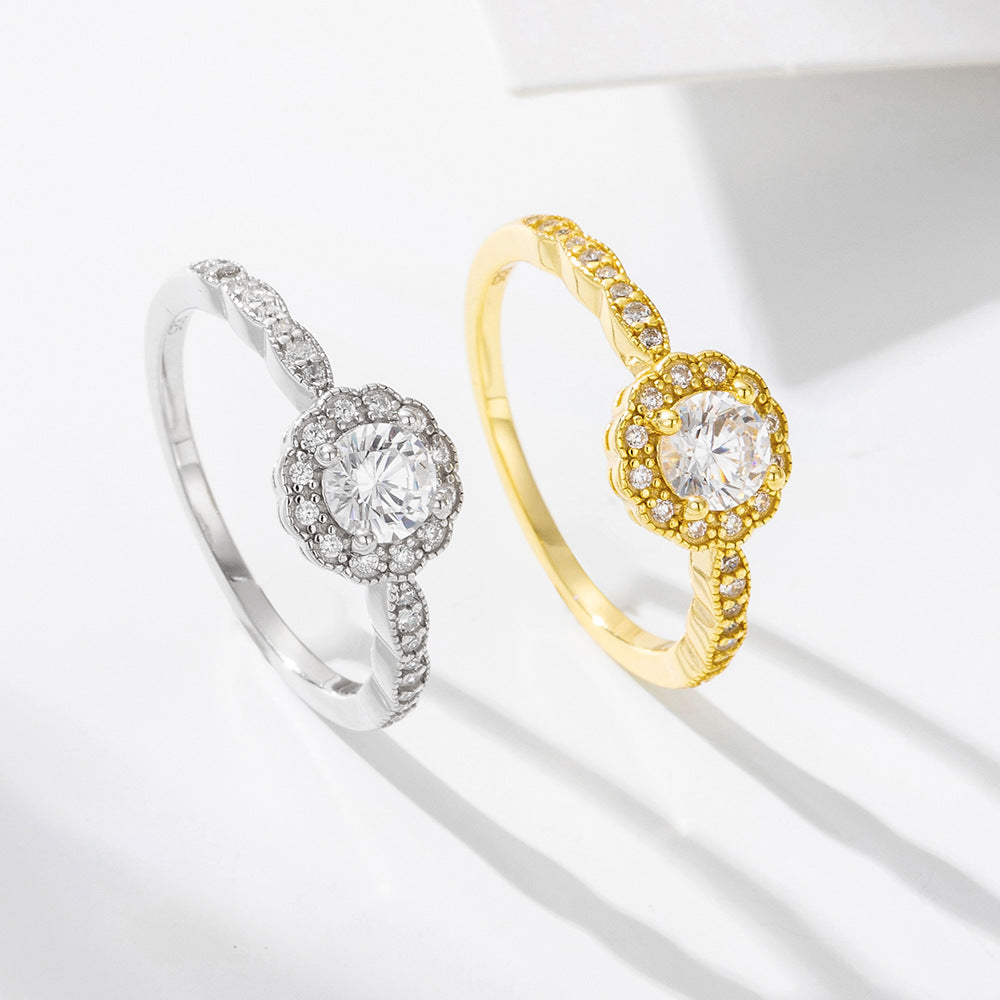 Jewelry S925 Sterling Silver Micro-Inlaid Zircon Ring Classic Wedding Ring