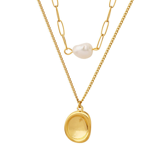 Pearlescent Double-Layer Collarbone Necklace with Niche Design