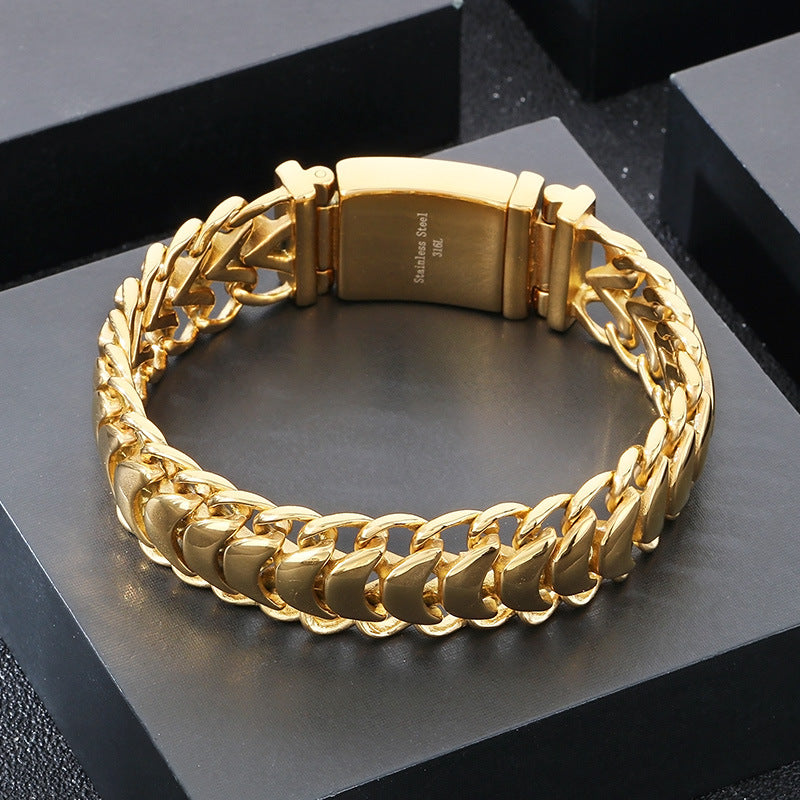 Planderful Titanium Steel Mens Glossy Woven Chain Bracelet