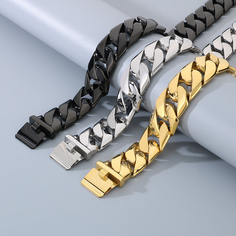 Mens Titanium Steel Cuban Chain Necklace European Style