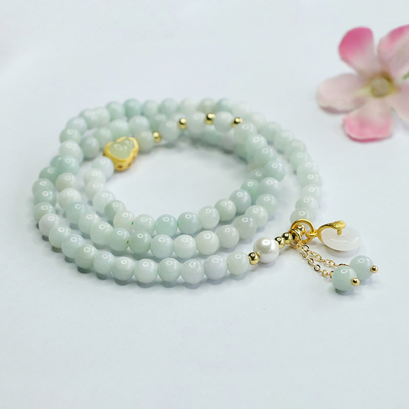 Jadeite Gourd & Peace Buckle Beaded Bracelet