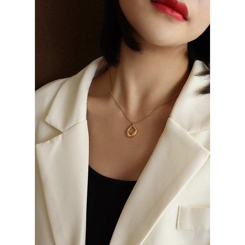 Luxurious Handcrafted Titanium Steel Gold Necklace with Geometric Pendant