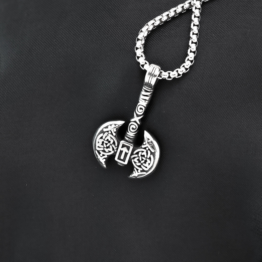 European and American Jewelry Wholesale Titanium Steel Men's Pendant Necklace Retro Viking Tomahawk