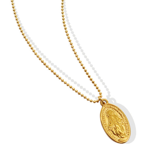 Golden Retro Portrait Pendant Necklace by Planderful - Everyday Genie Collection