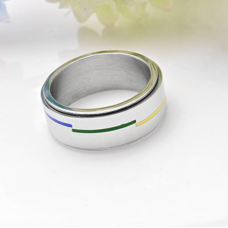 Rotatable Rainbow Titanium Steel Ring for Men - Mixed Batch