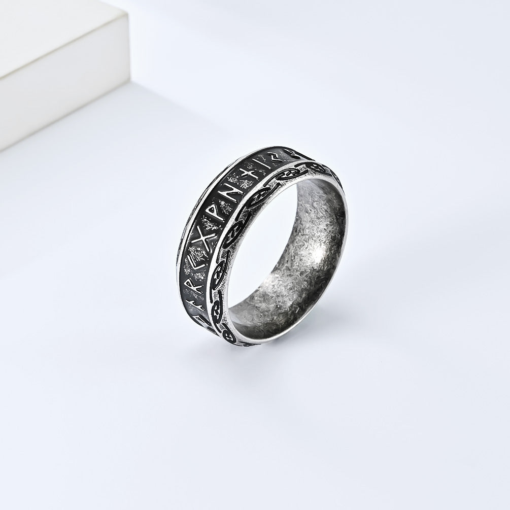 Vintage Nordic Viking Text Titanium Steel Ring for Men
