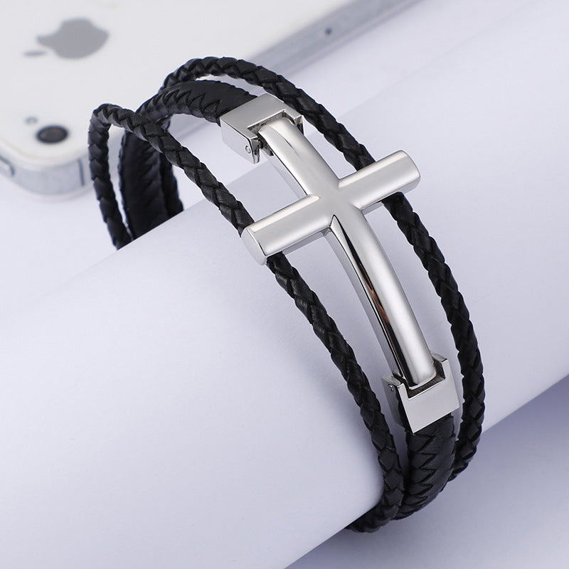 Mens Stainless Steel Cross Bracelet Planderful Layered