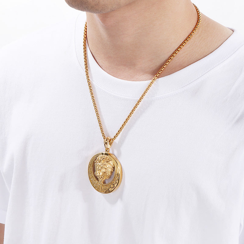 Lion Head Pendant Men Zircon Titanium Steel Planderful