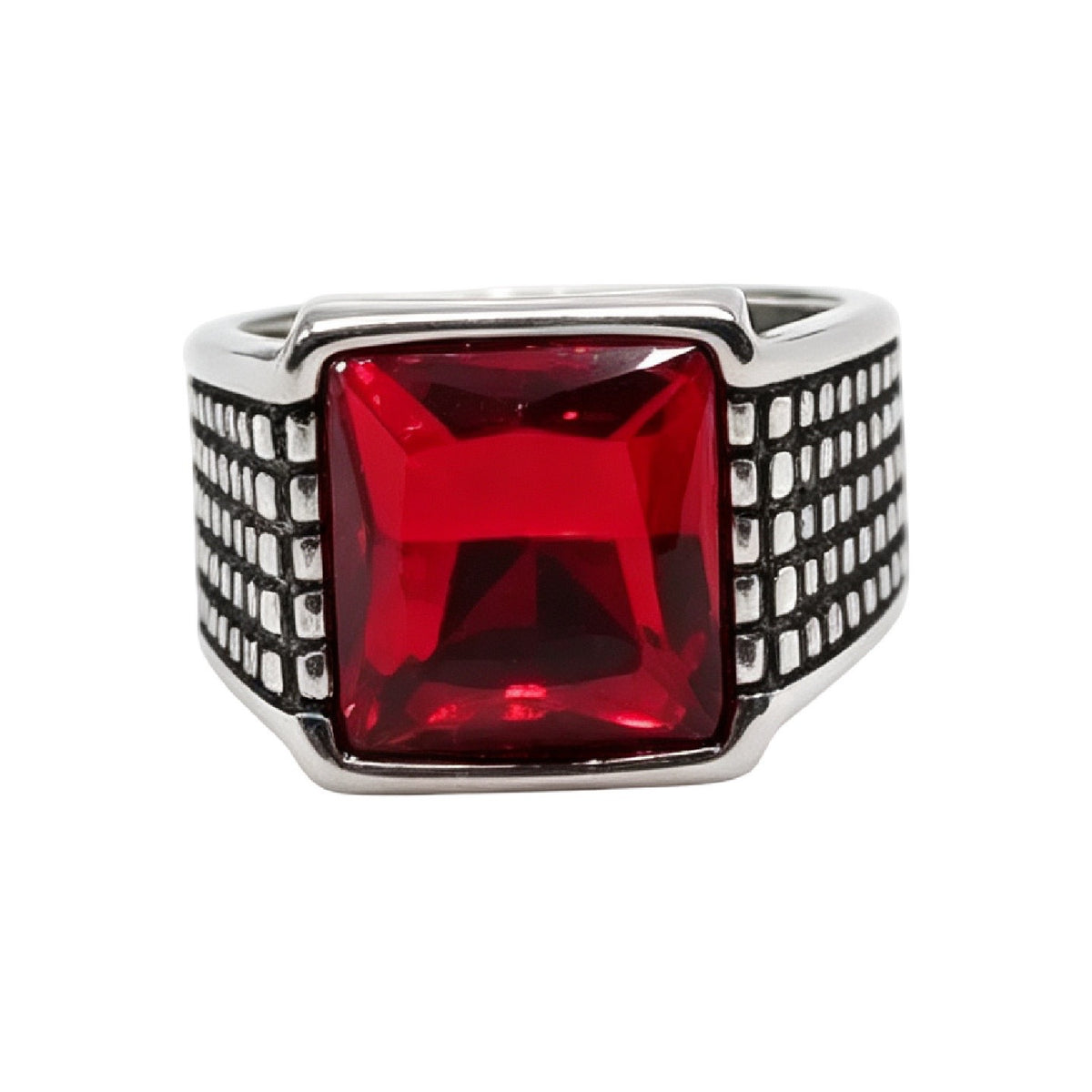 Knight-Style Colored Gemstone Titanium Steel Ring