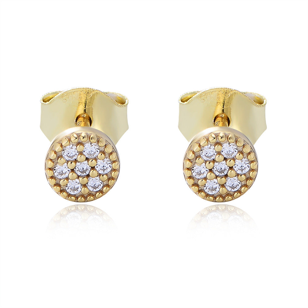 S925 Sterling Silver Cute Mini Zircon Stud Earrings Korean Version Round Full Zircon