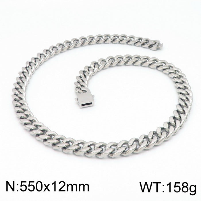 Stainless Steel Cuban Chain Bracelet, Rock Street Men's Vacuum Plated Four-Sided Grinding Square Necklace