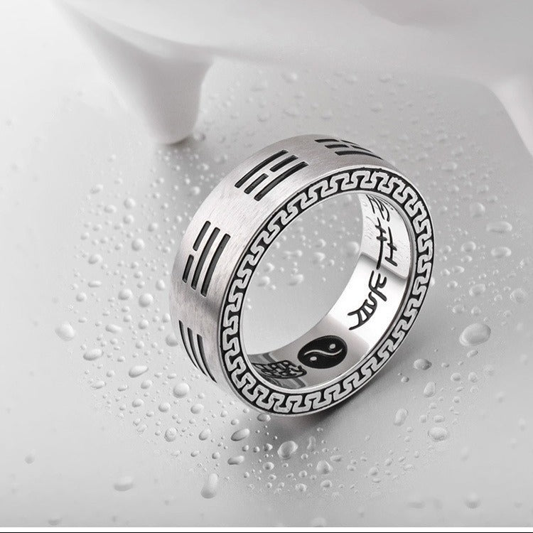 Steel Ring Vintage Yin Yang Taoist Mantra Nine Character Hand Jewelry Planderful Everyday Genie