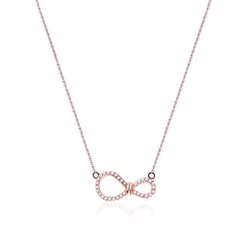 Hollow Zircon Bowknot Silver Necklace