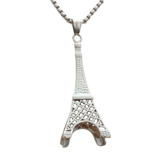 Punk Style Titanium Steel Eiffel Tower Pendant Necklace for Men and Women - Vintage Trendy Design