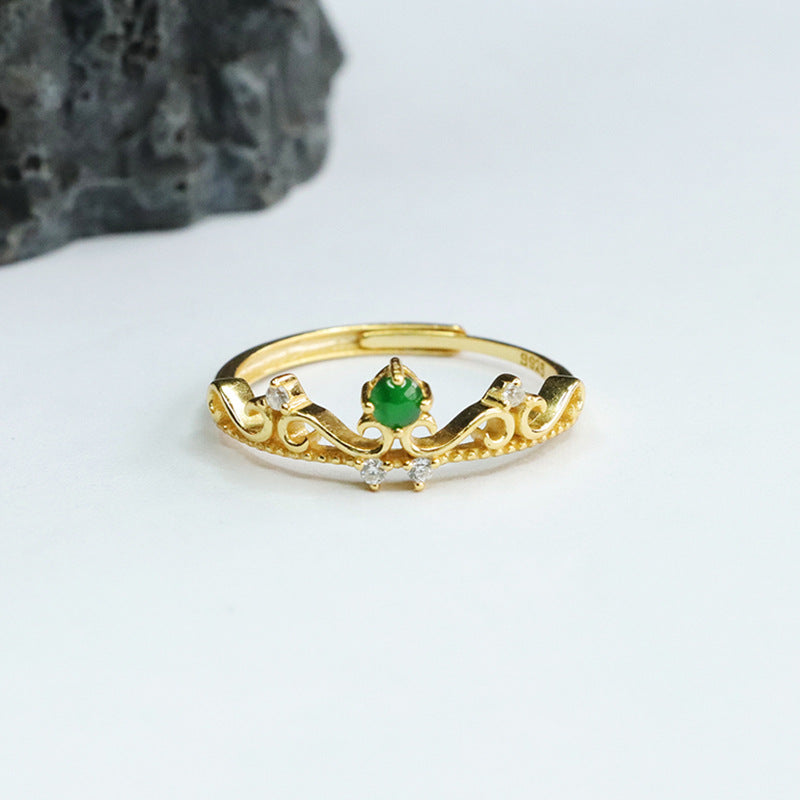 Icy Green Jadeite Laurel 925 Silver Ring