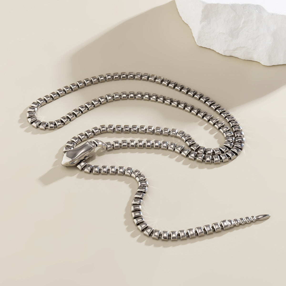 Metallic Serpent Body Chain Necklace with Pull-Out Waist Decor