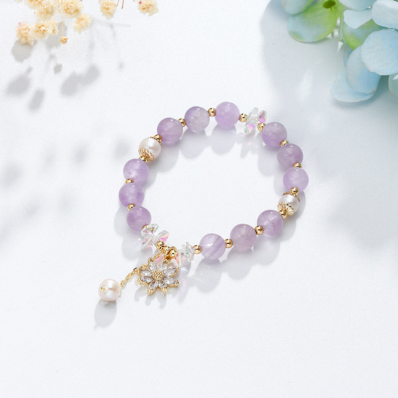 Lavender Amethyst and Zircon Flower Sterling Silver Bracelet