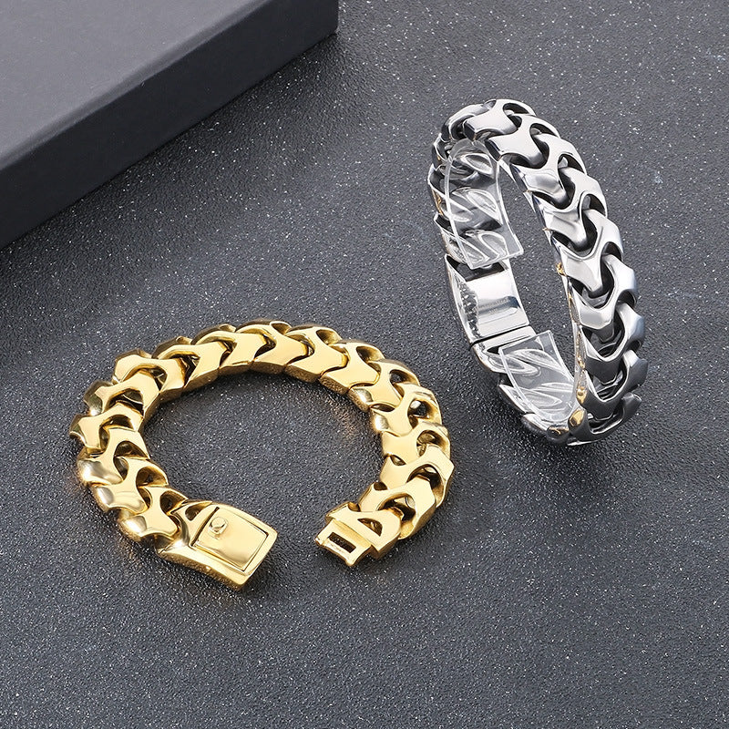 Planderful Square Snap Bracelet Titanium Steel For Men Punk