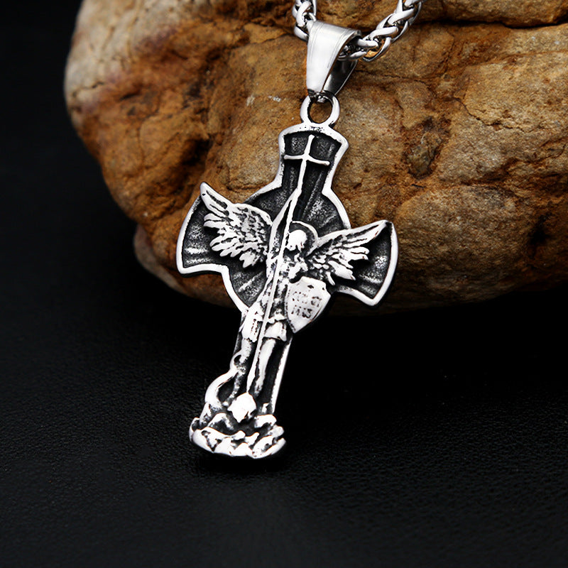St. Michael Cross Stainless Steel Men's Pendant Necklace
