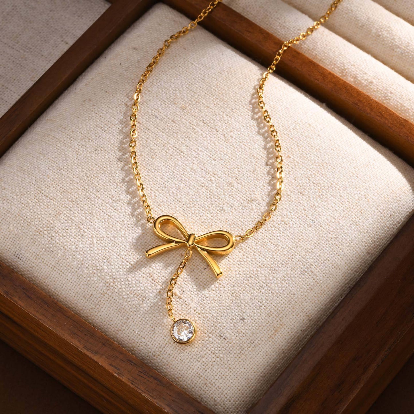 Stainless Steel Gold Butterfly Zircon Fringed Necklace Women