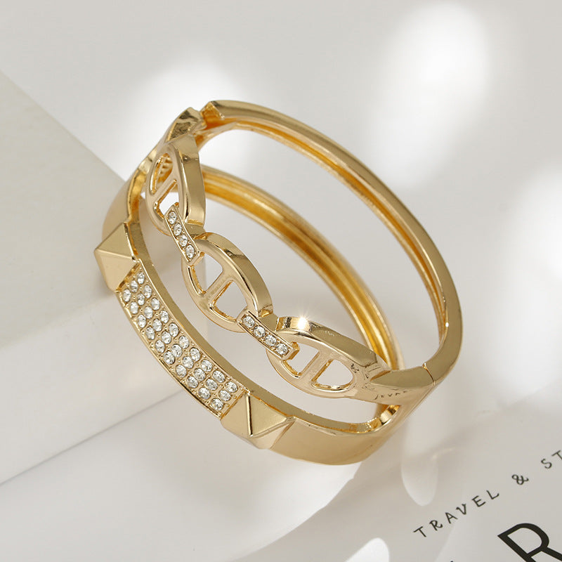 Radiant Rose Gold European Bracelet, Exquisite Wide Women's Titanium Bracelet