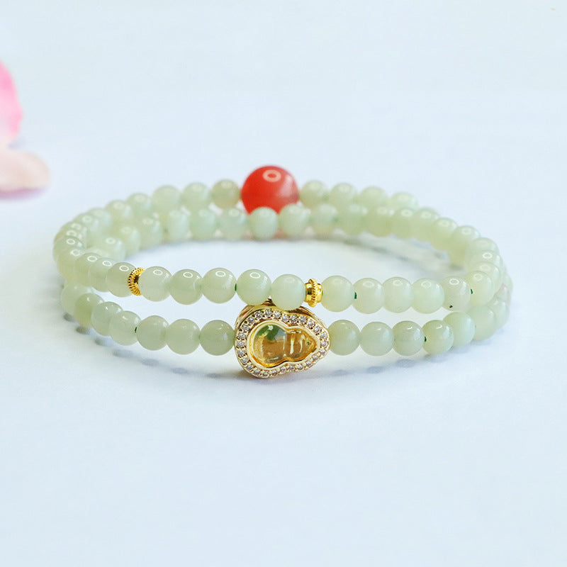 Qingshui Hetian Jade & Yanyuan Agate Double-Wrap Bracelet