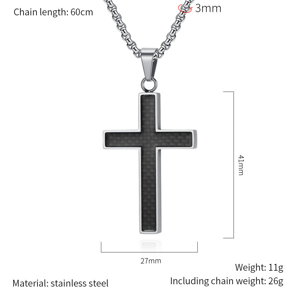 Planderful Titanium Steel Carbon Fiber Cross Necklace For Trendy Men Durable Streetwear Pendant