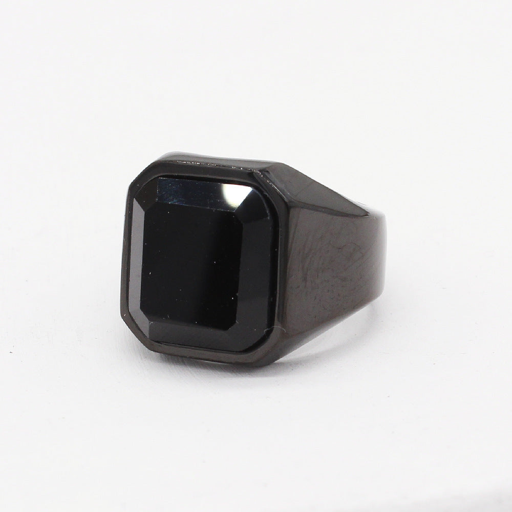 Unisex Titanium Steel Ring With Personalized Square Stone And Protection Statement Planderful Everyday Genie