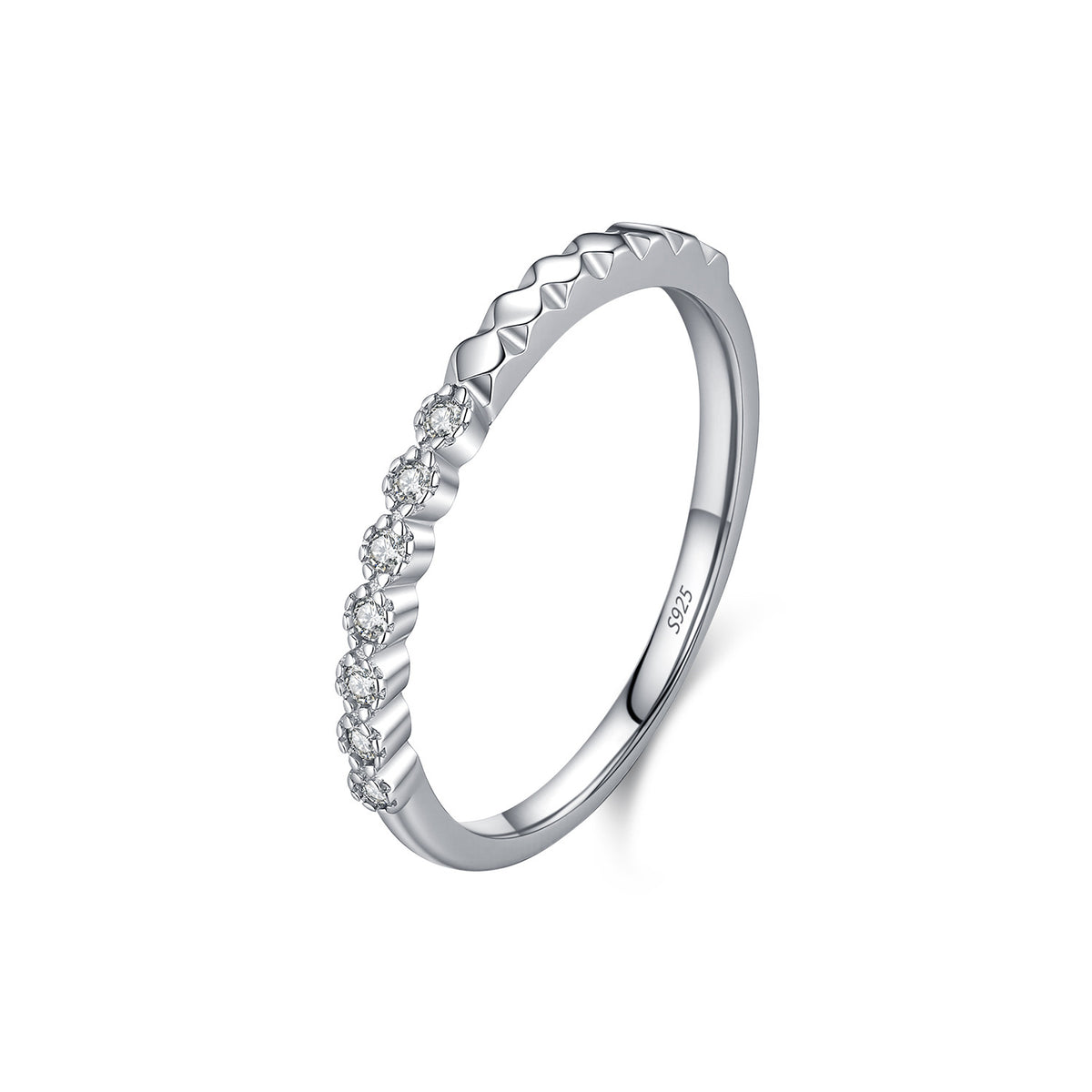 S925 Sterling Silver Wave-Detail Moissanite Band
