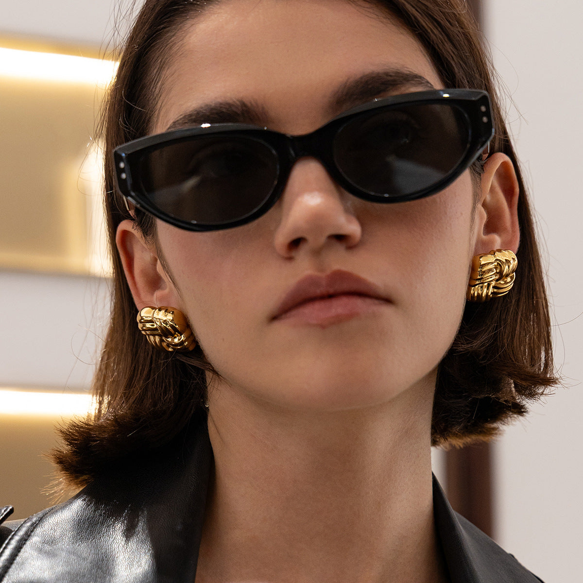 Planderful Stainless Steel Knot Stud Earrings Geometric Texture For Women Statement Vienna Verve
