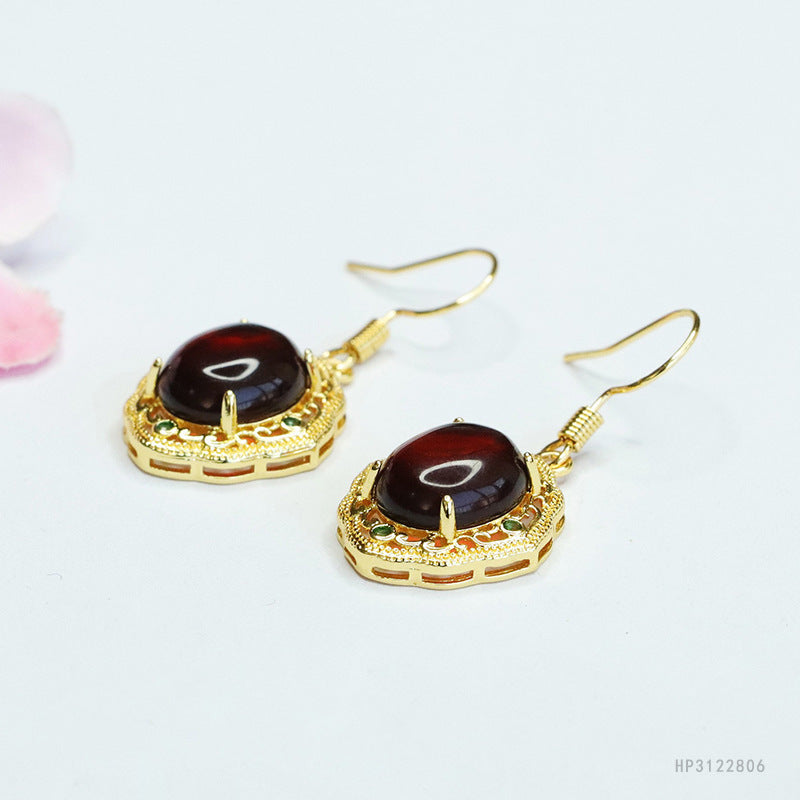 Blood Amber Vintage Drop Earrings
