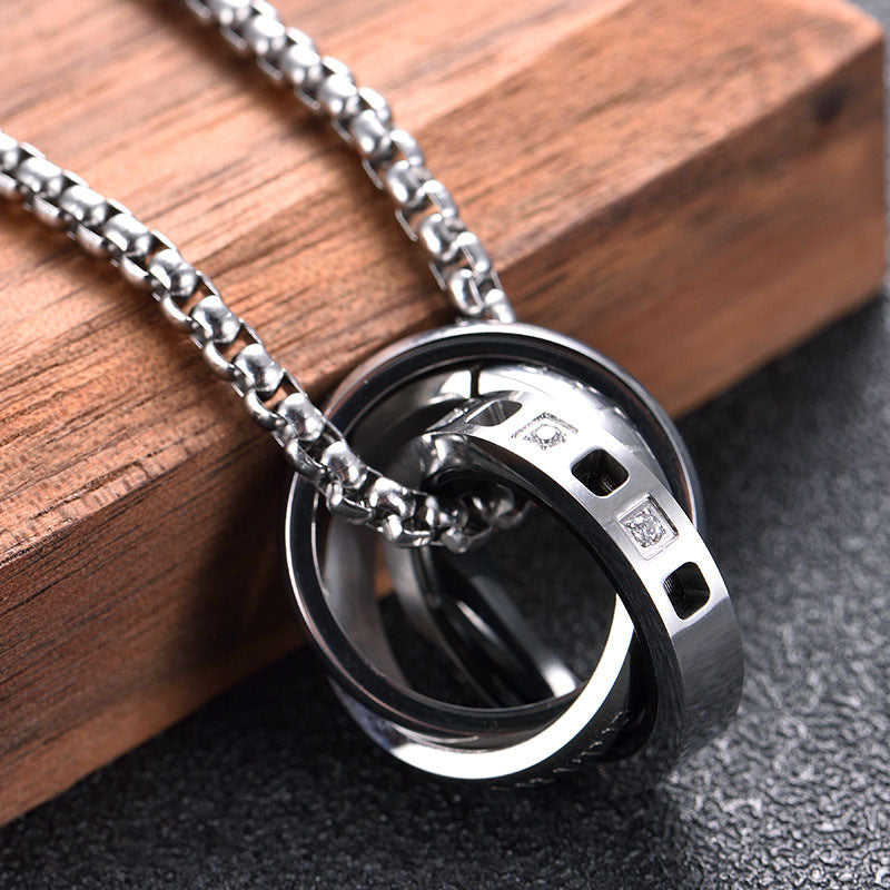 Planderful Three Ring Necklace for Men Hip Hop Style Titanium Steel Pendant Bold Streetwear Accessory
